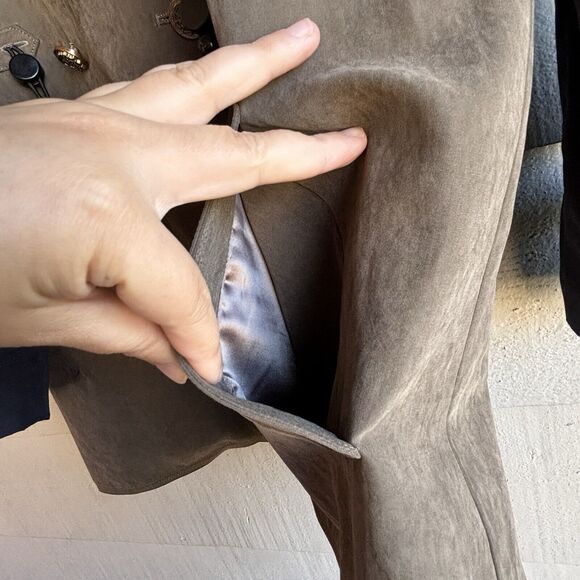 Tribeca Double Breasted Green & Dark Blue Trench Jacket Long Coat Woman Sz M - Picture 8 of 10